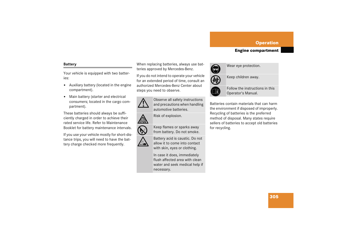 Battery | Mercedes-Benz 2005 E 320 User Manual | Page 306 / 491