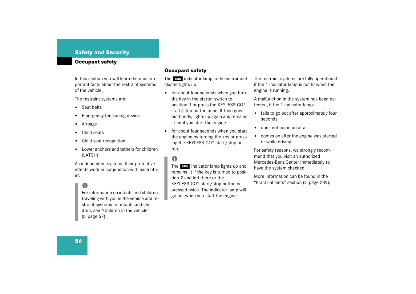 Occupant safety;safety:occupant, Occupant safety | Mercedes-Benz 2003 S 500 User Manual | Page 56 / 416