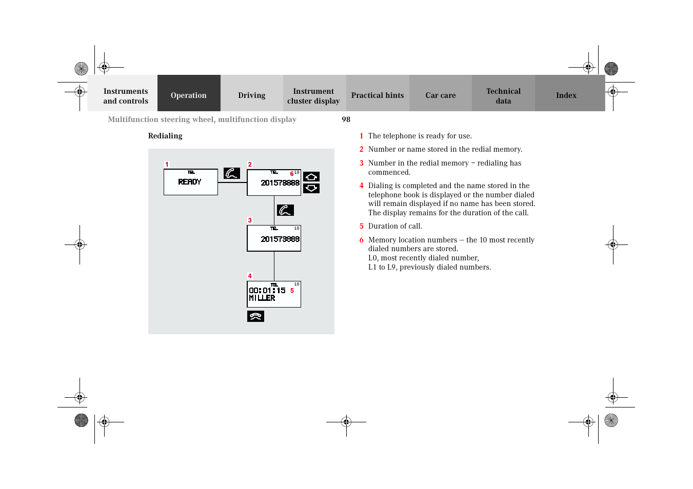 Telephone:redialing, Redialing | Mercedes-Benz 2002 CLK 320  EN User Manual | Page 101 / 346