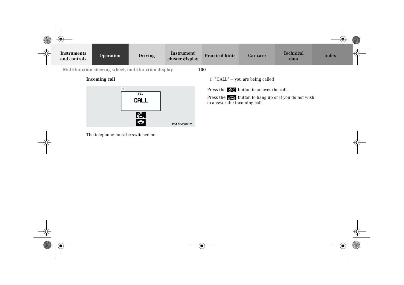 Telephone:incoming call, Incoming call | Mercedes-Benz 2002 CLK 320  EN User Manual | Page 103 / 346