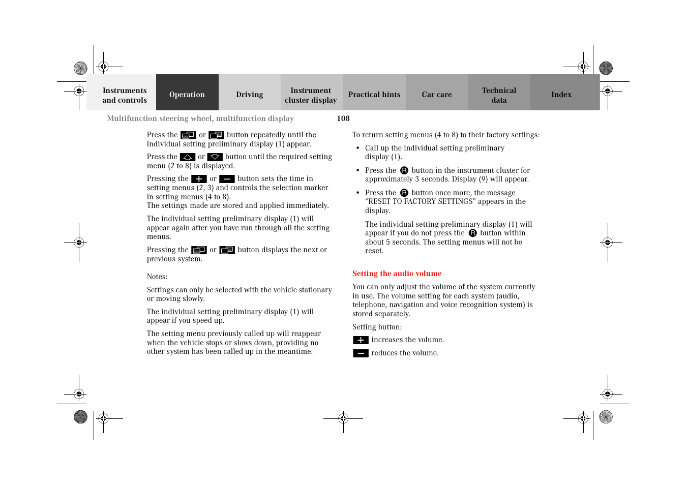 Setting the audio volume | Mercedes-Benz 2002 CLK 320  EN User Manual | Page 111 / 346