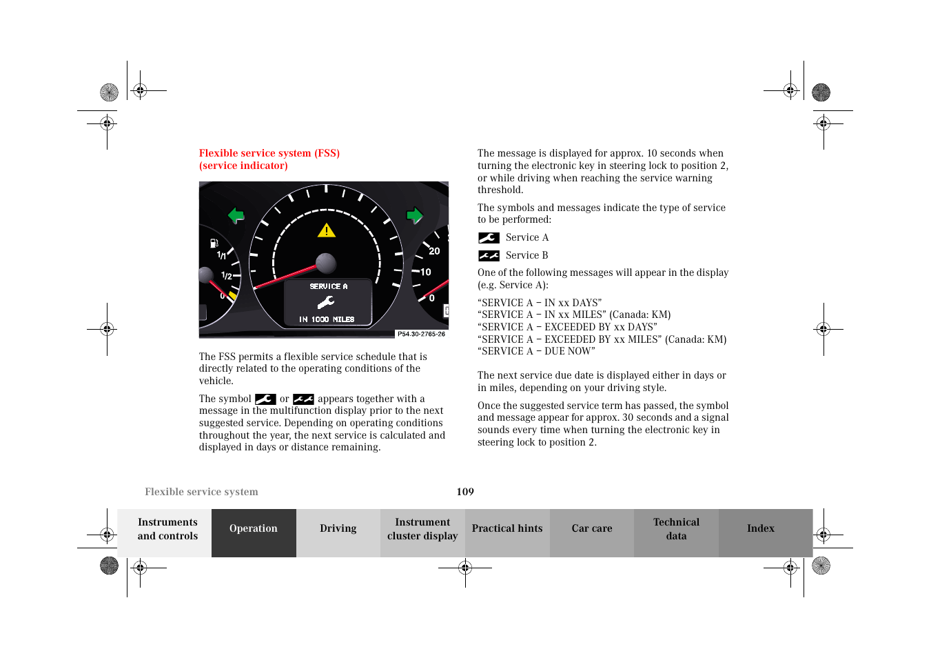 Flexible service system, Fss) | Mercedes-Benz 2002 CLK 320  EN User Manual | Page 112 / 346