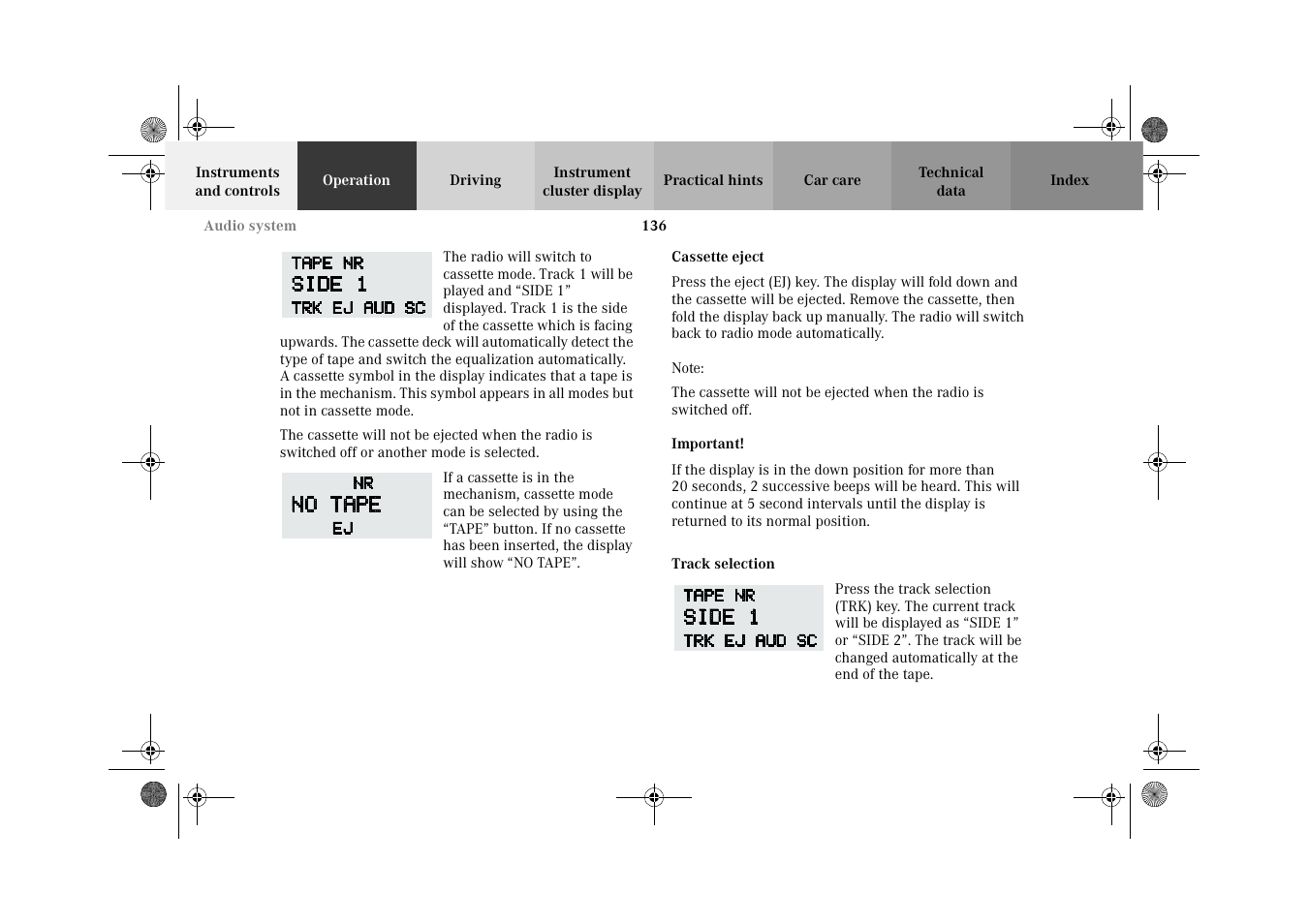 Cassette eject, Track selection | Mercedes-Benz 2002 CLK 320  EN User Manual | Page 139 / 346