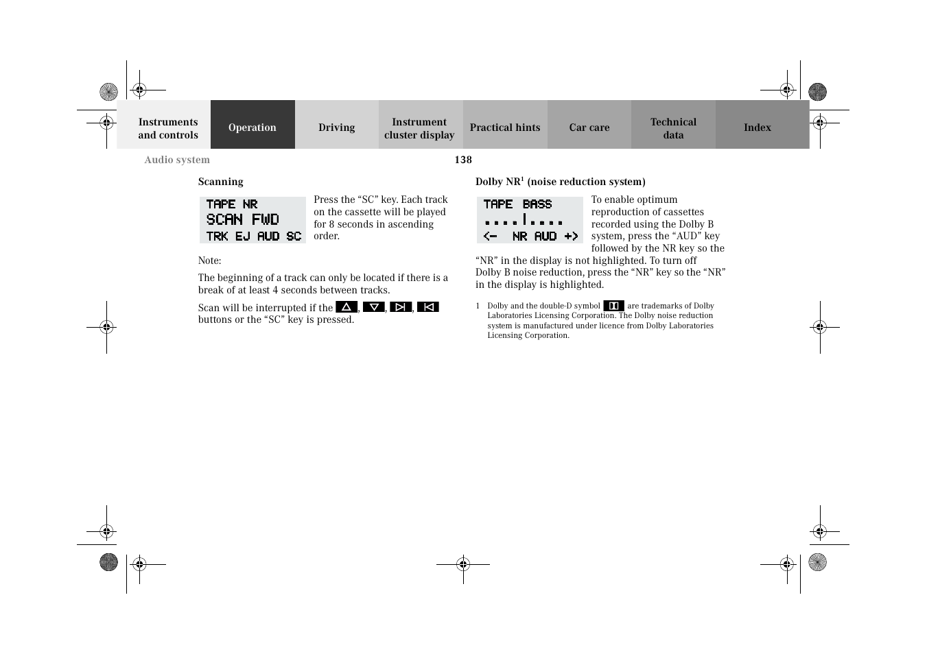 Scanning, Dolbynr | Mercedes-Benz 2002 CLK 320  EN User Manual | Page 141 / 346