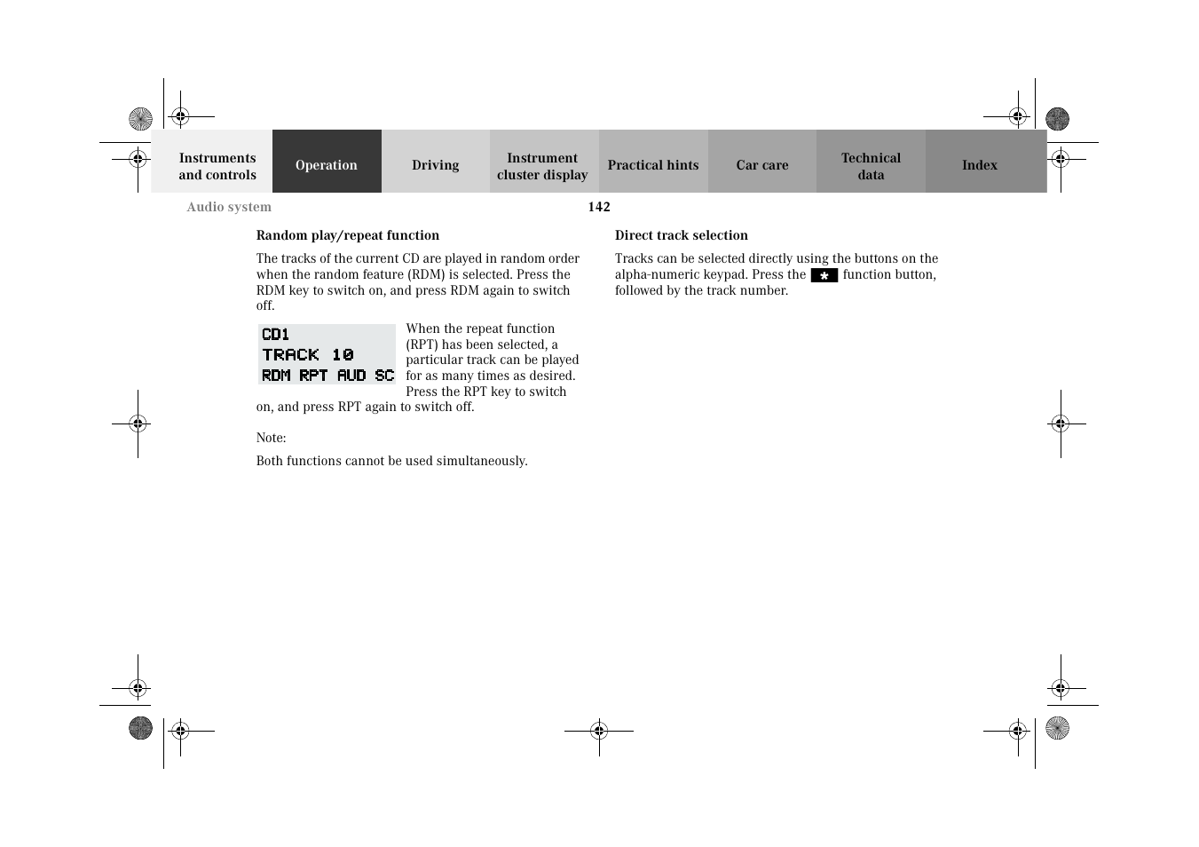 Random play/repeat function, Direct track selection | Mercedes-Benz 2002 CLK 320  EN User Manual | Page 145 / 346