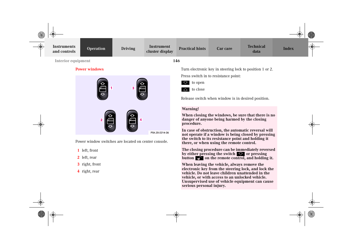 Power windows | Mercedes-Benz 2002 CLK 320  EN User Manual | Page 149 / 346