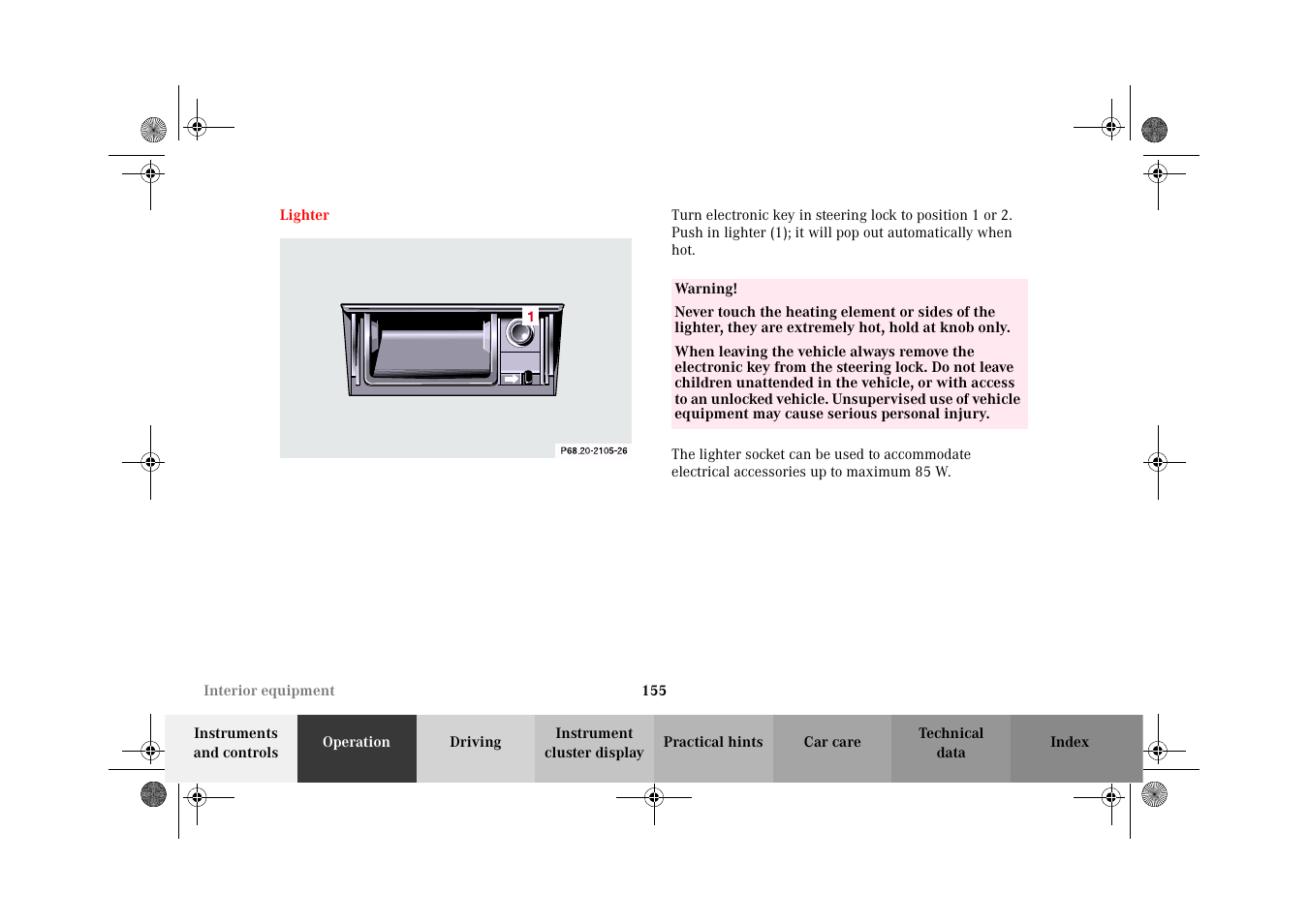 Lighter | Mercedes-Benz 2002 CLK 320  EN User Manual | Page 158 / 346