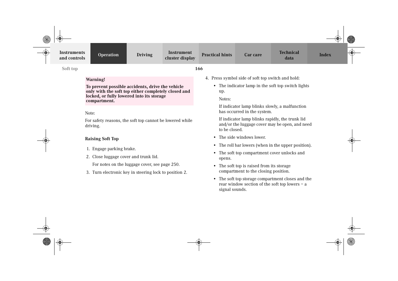 Soft top:raising | Mercedes-Benz 2002 CLK 320  EN User Manual | Page 169 / 346