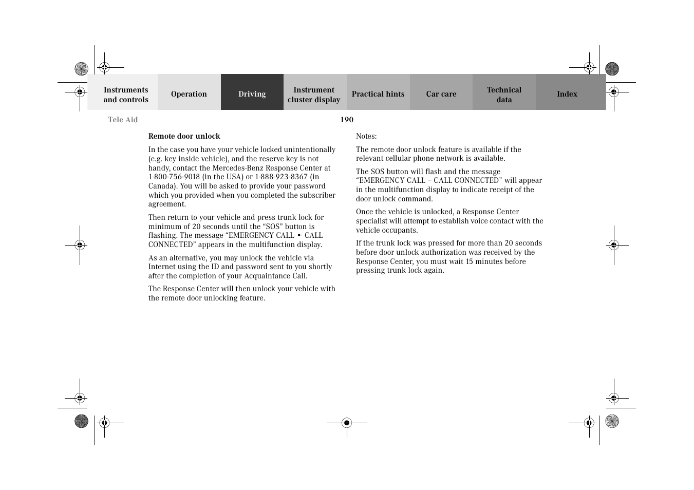 Remote door unlock | Mercedes-Benz 2002 CLK 320  EN User Manual | Page 193 / 346