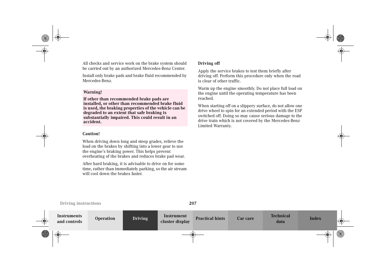 Driving off | Mercedes-Benz 2002 CLK 320  EN User Manual | Page 210 / 346