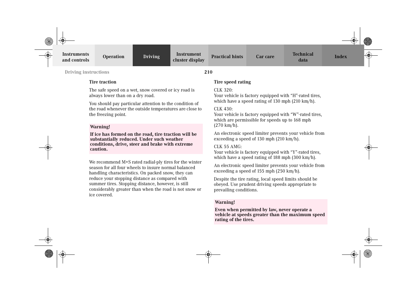 Mercedes-Benz 2002 CLK 320  EN User Manual | Page 213 / 346