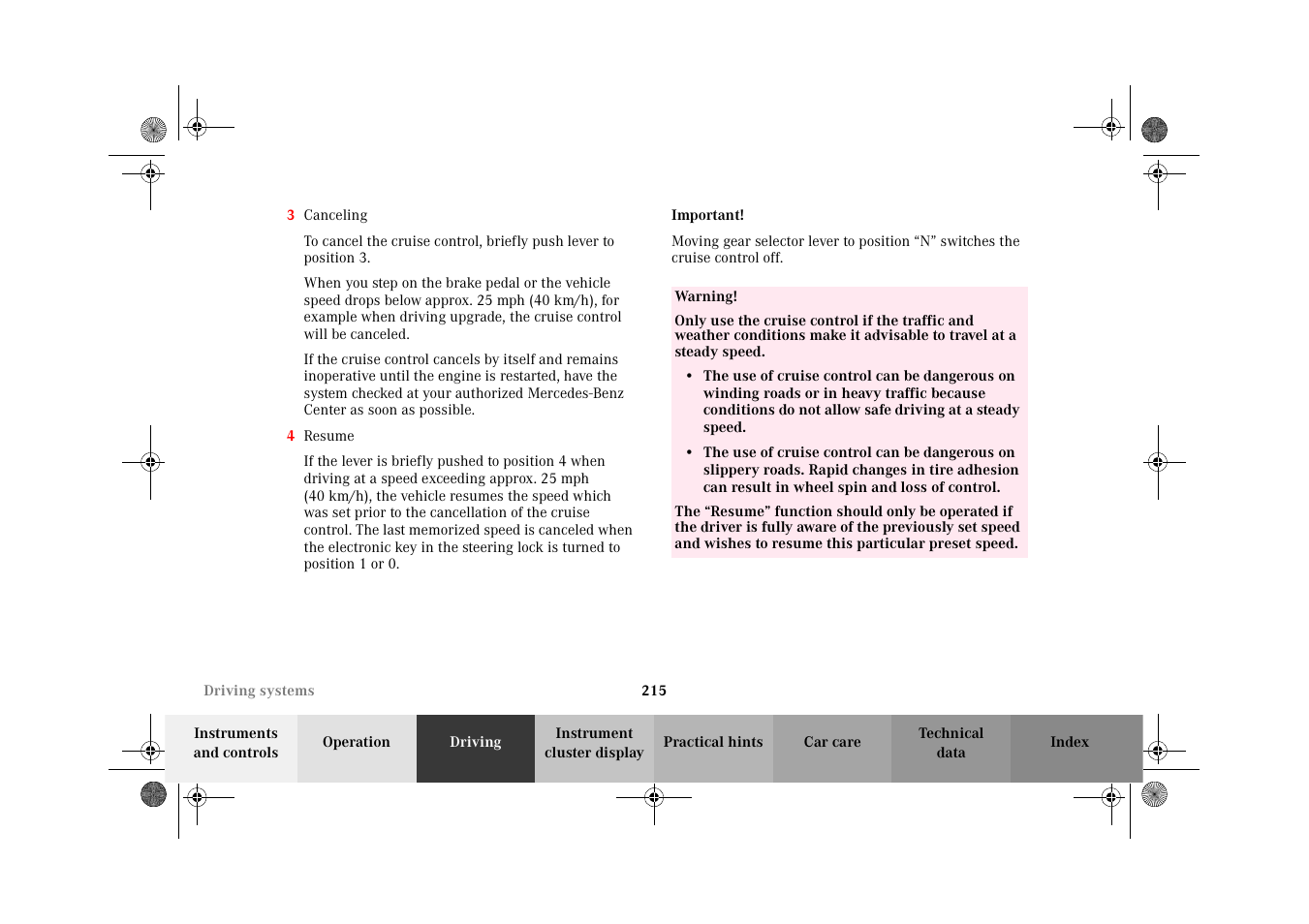 Mercedes-Benz 2002 CLK 320  EN User Manual | Page 218 / 346