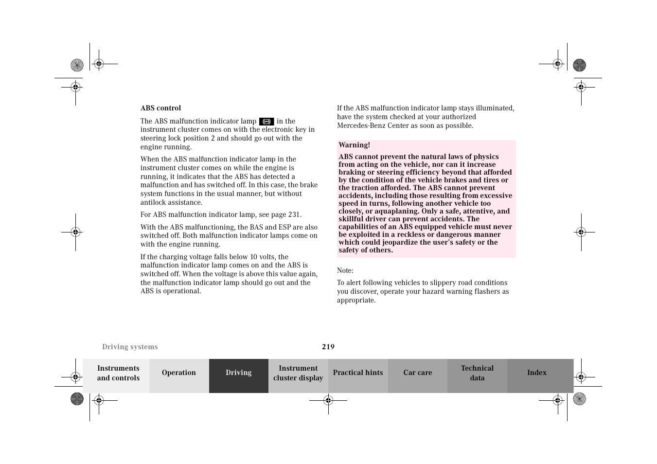 Mercedes-Benz 2002 CLK 320  EN User Manual | Page 222 / 346