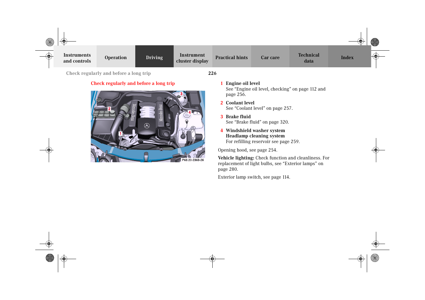 Check regularly and before a long trip, Check regularly and, Before a long trip | Mercedes-Benz 2002 CLK 320  EN User Manual | Page 229 / 346