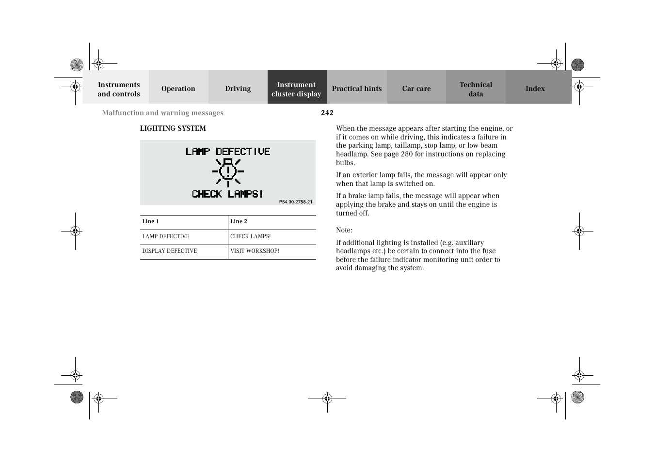 Lighting system - malfunction and warning messages, Lighting system | Mercedes-Benz 2002 CLK 320  EN User Manual | Page 245 / 346