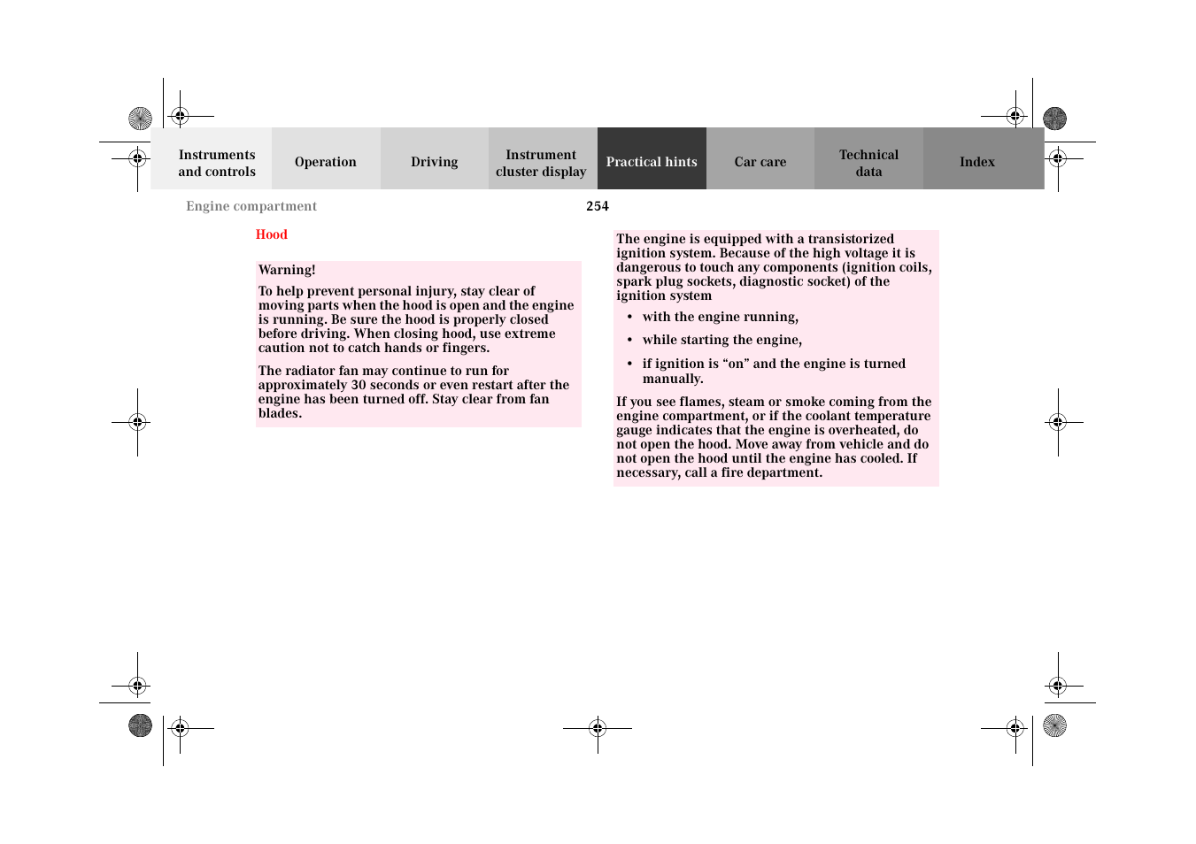 Hood | Mercedes-Benz 2002 CLK 320  EN User Manual | Page 257 / 346