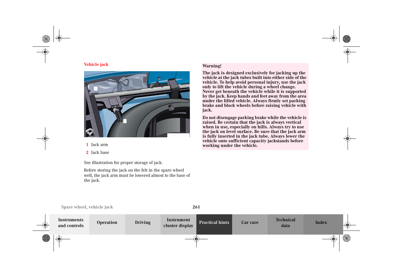 Vehicle jack | Mercedes-Benz 2002 CLK 320  EN User Manual | Page 264 / 346