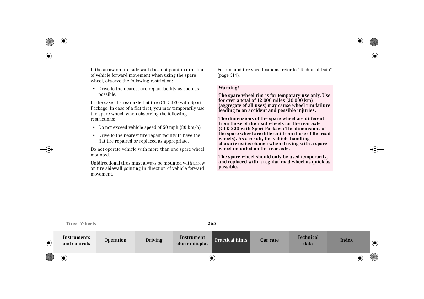 Mercedes-Benz 2002 CLK 320  EN User Manual | Page 268 / 346