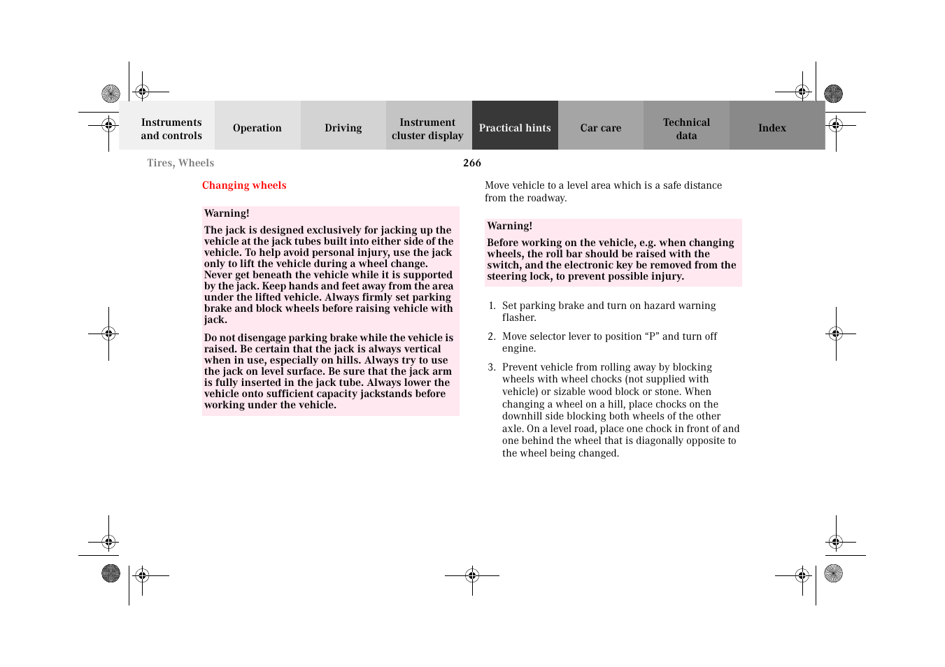 Changing wheels | Mercedes-Benz 2002 CLK 320  EN User Manual | Page 269 / 346