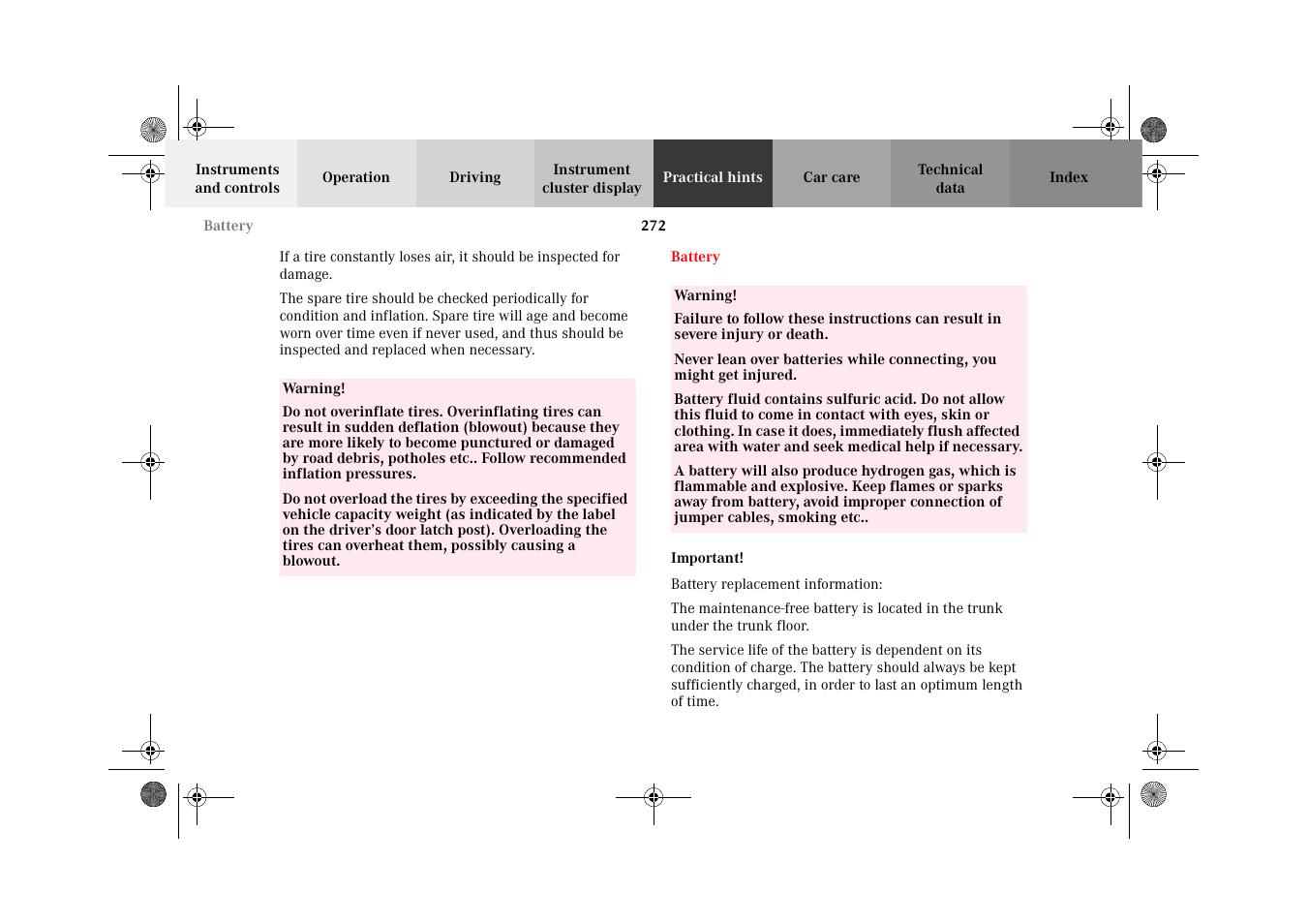 Battery | Mercedes-Benz 2002 CLK 320  EN User Manual | Page 275 / 346