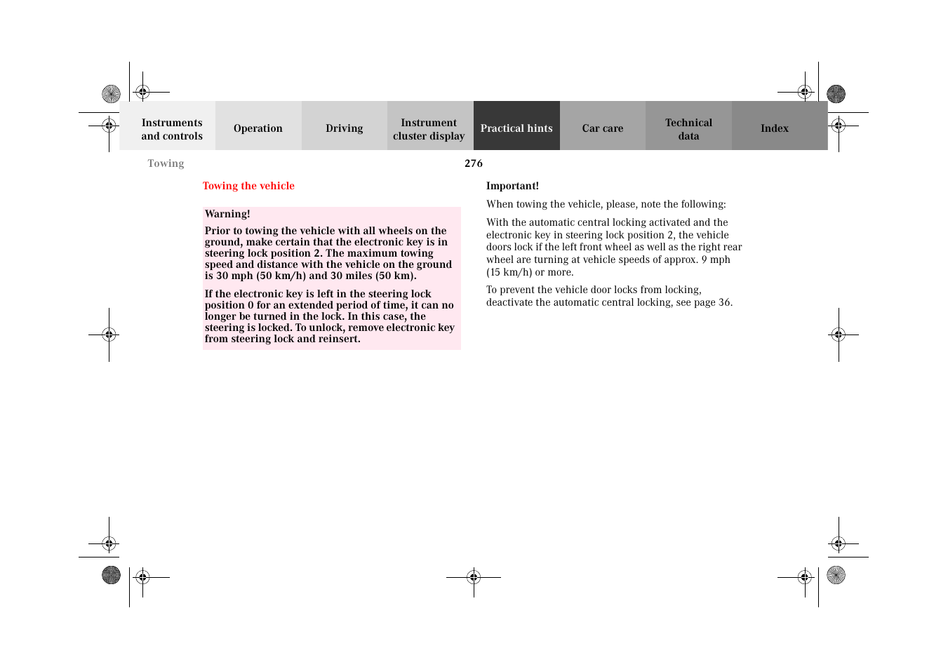 Towing, Towing the vehicle | Mercedes-Benz 2002 CLK 320  EN User Manual | Page 279 / 346