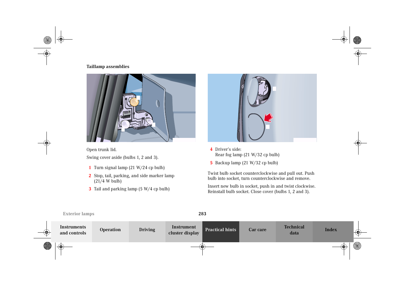 Exterior lamps:taillamp assemblies, Taillamp assemblies | Mercedes-Benz 2002 CLK 320  EN User Manual | Page 286 / 346