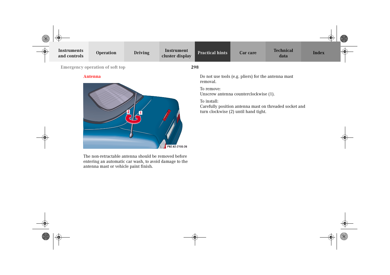 Antenna:removal, Antenna | Mercedes-Benz 2002 CLK 320  EN User Manual | Page 301 / 346