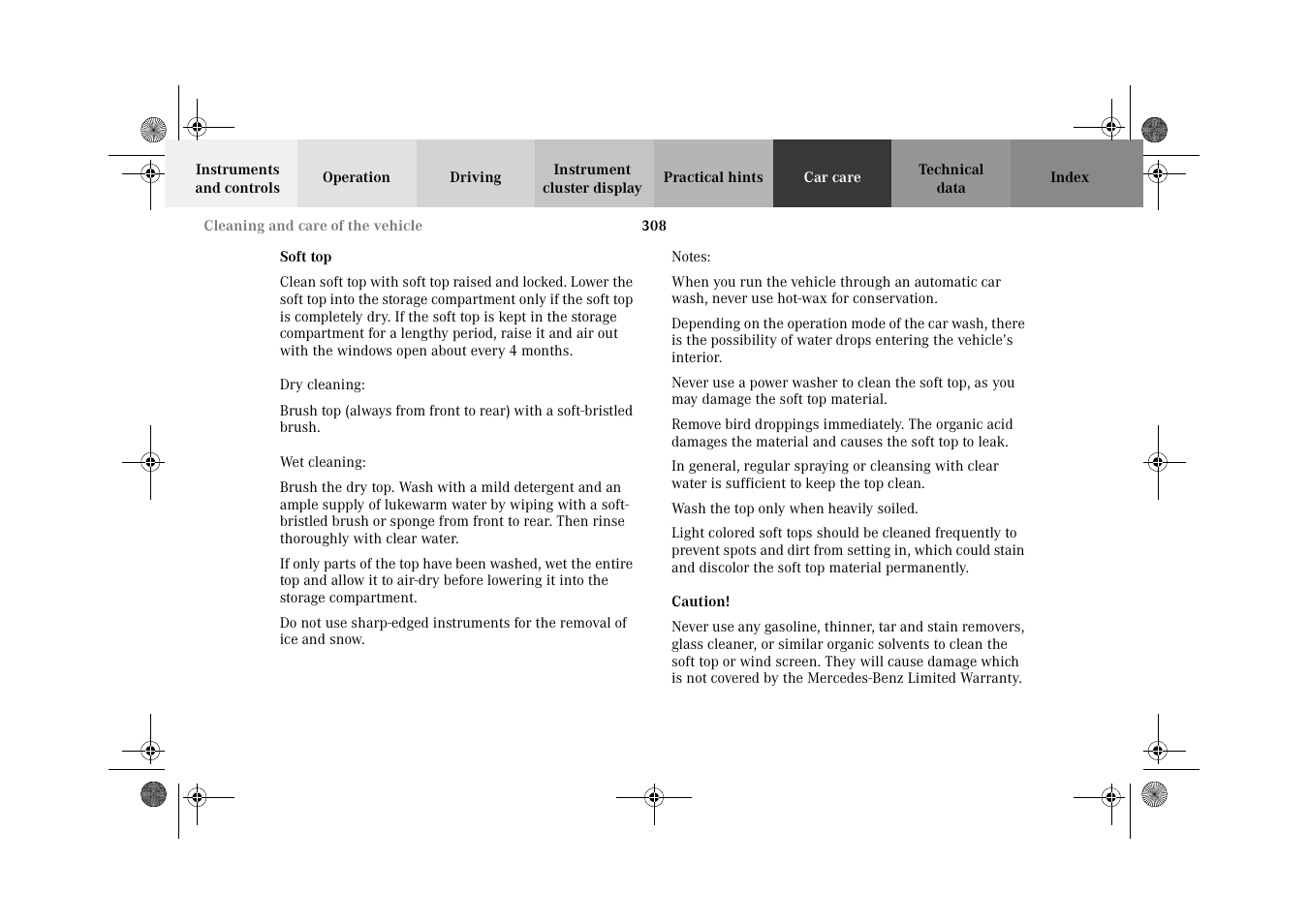 Soft top | Mercedes-Benz 2002 CLK 320  EN User Manual | Page 311 / 346
