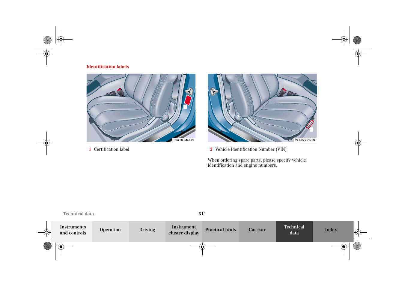 Identification labels | Mercedes-Benz 2002 CLK 320  EN User Manual | Page 314 / 346