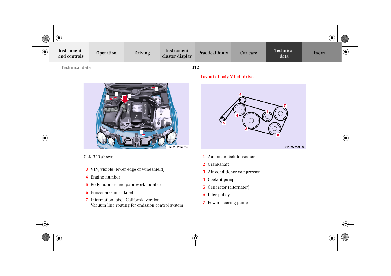 Layout of poly-v-belt drive | Mercedes-Benz 2002 CLK 320  EN User Manual | Page 315 / 346