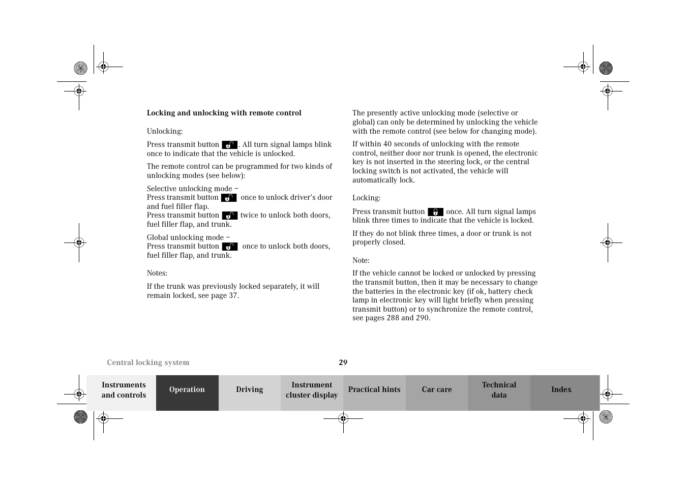 Central locking system:locking and unlocking | Mercedes-Benz 2002 CLK 320  EN User Manual | Page 32 / 346