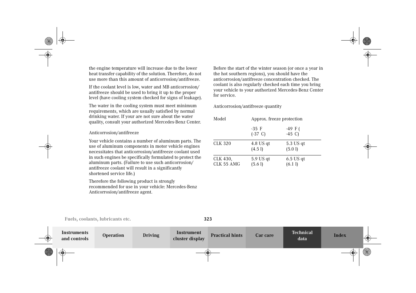 Mercedes-Benz 2002 CLK 320  EN User Manual | Page 326 / 346