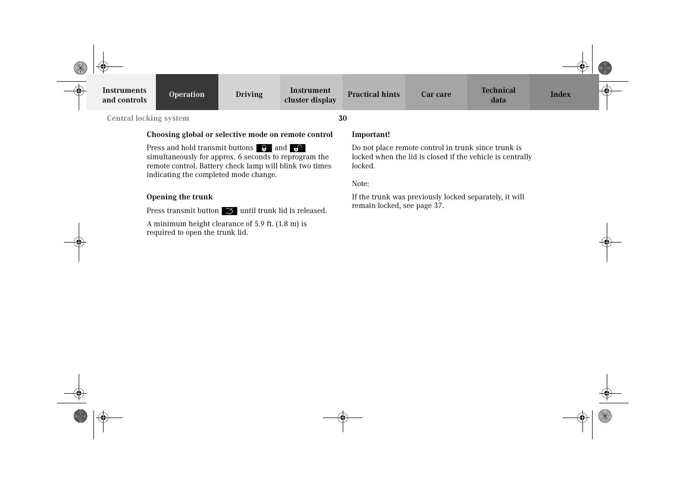 Trunk:opening | Mercedes-Benz 2002 CLK 320  EN User Manual | Page 33 / 346