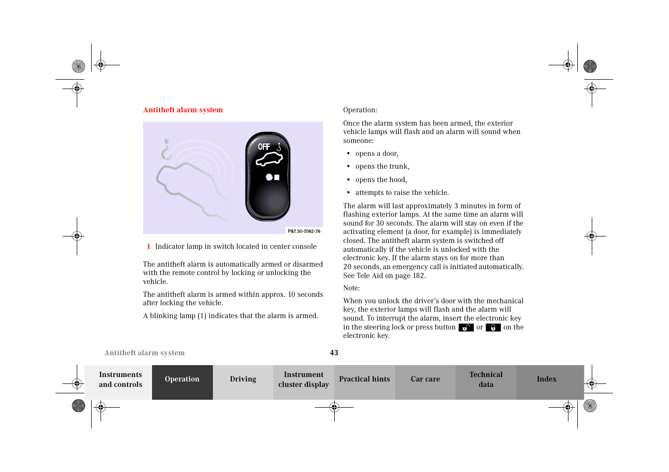 Antitheft alarm system | Mercedes-Benz 2002 CLK 320  EN User Manual | Page 46 / 346
