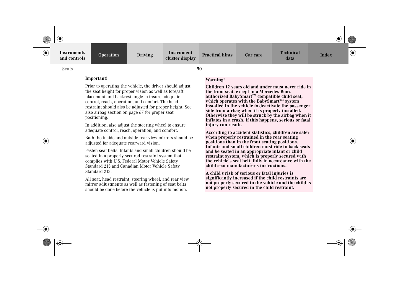 Mercedes-Benz 2002 CLK 320  EN User Manual | Page 53 / 346