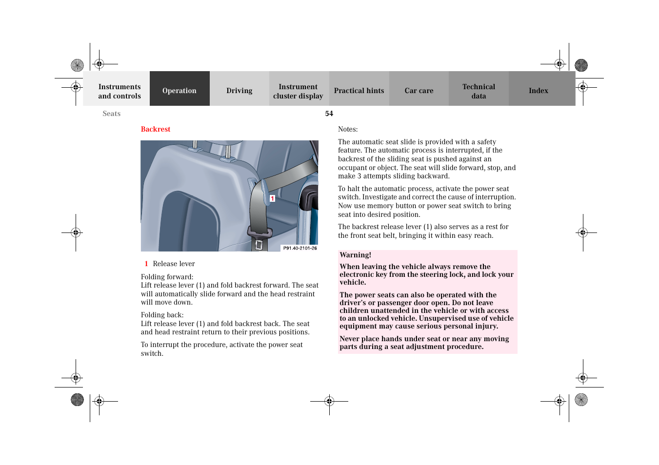Backrest, front seat, Backrest | Mercedes-Benz 2002 CLK 320  EN User Manual | Page 57 / 346