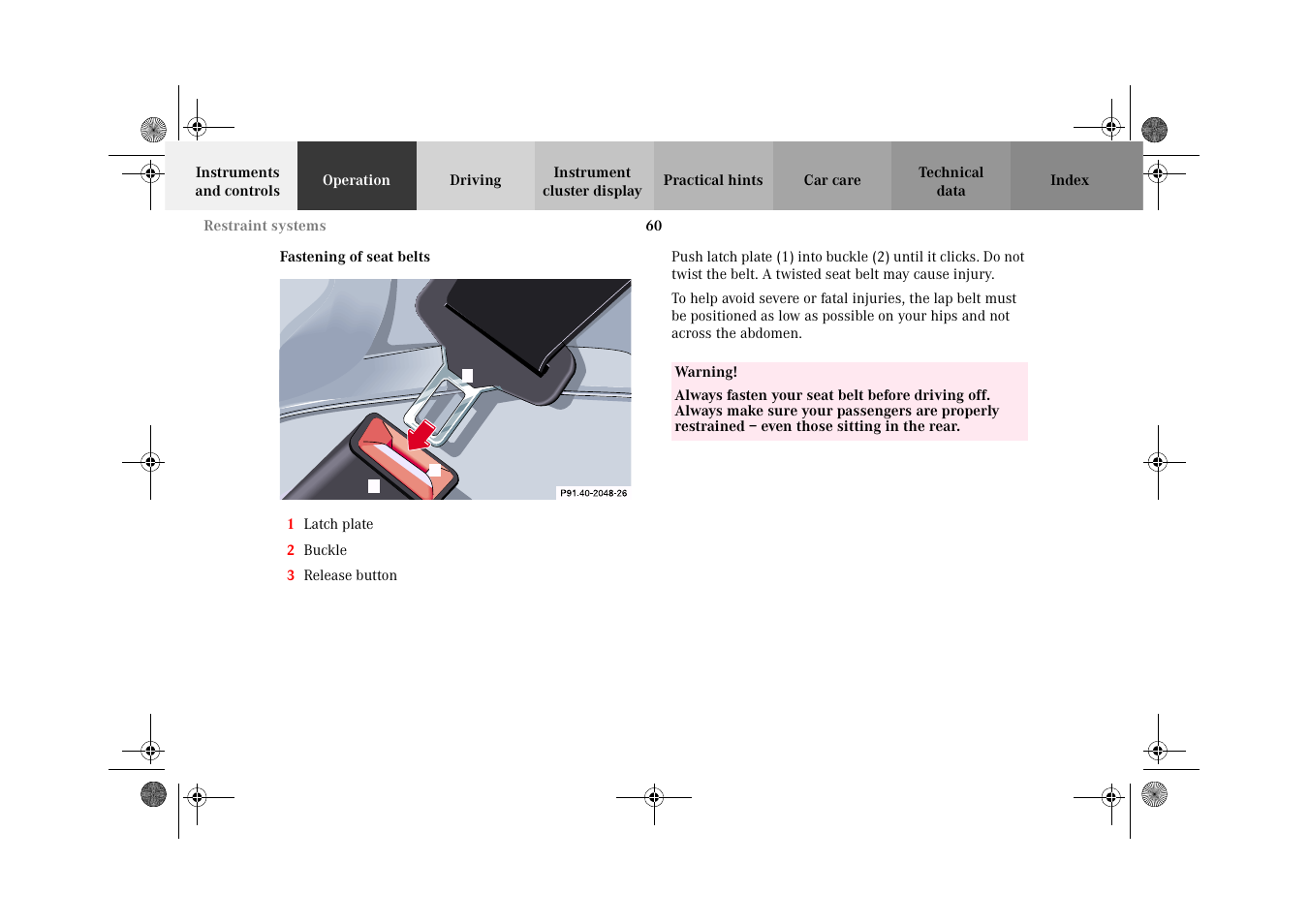 Seat belts:fastening | Mercedes-Benz 2002 CLK 320  EN User Manual | Page 63 / 346