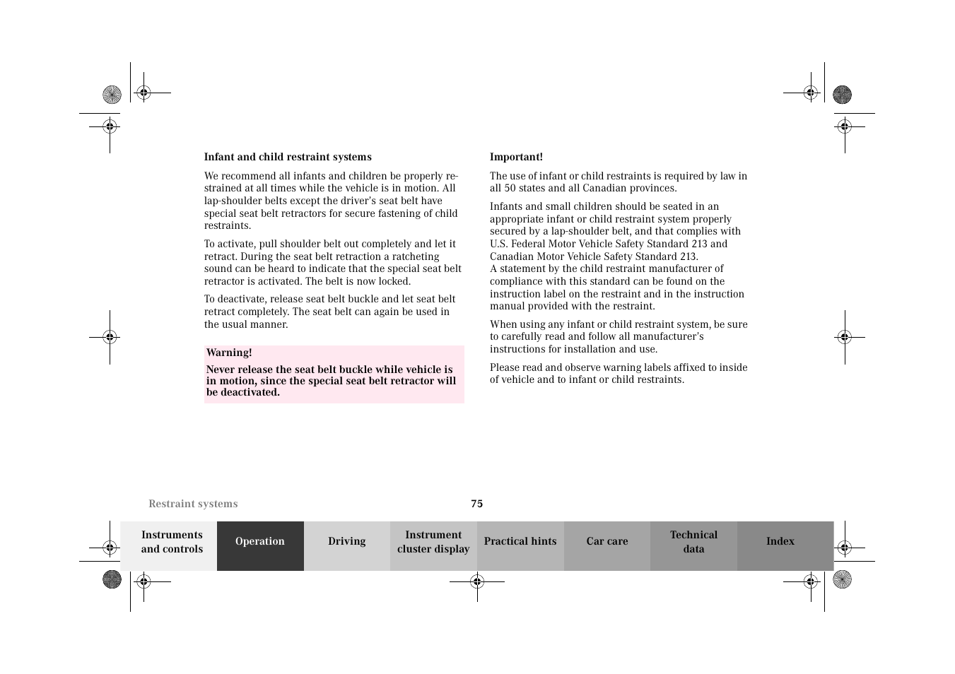 Infant and child restraint systems | Mercedes-Benz 2002 CLK 320  EN User Manual | Page 78 / 346