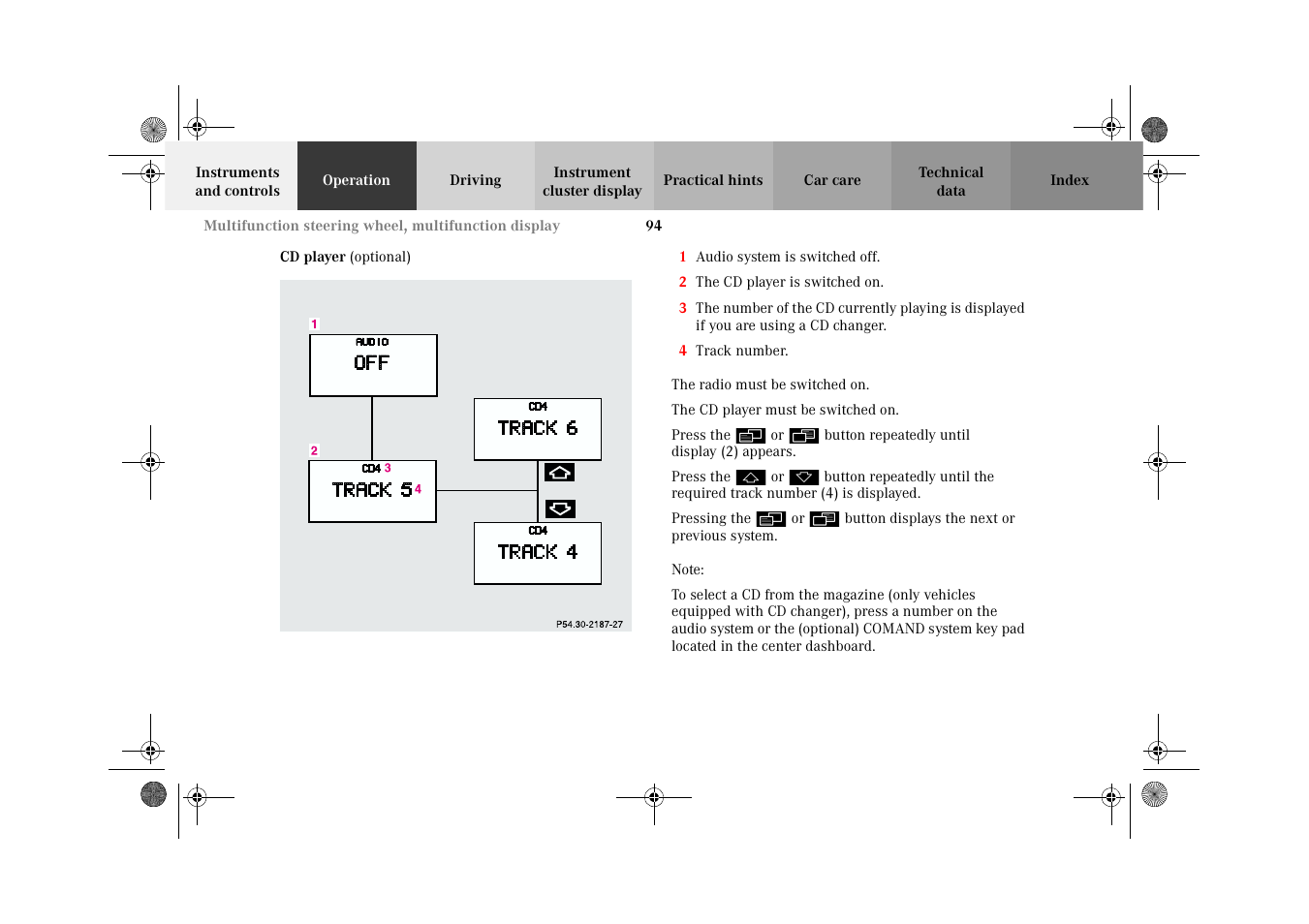 Audio systems:cd player, Cd player | Mercedes-Benz 2002 CLK 320  EN User Manual | Page 97 / 346
