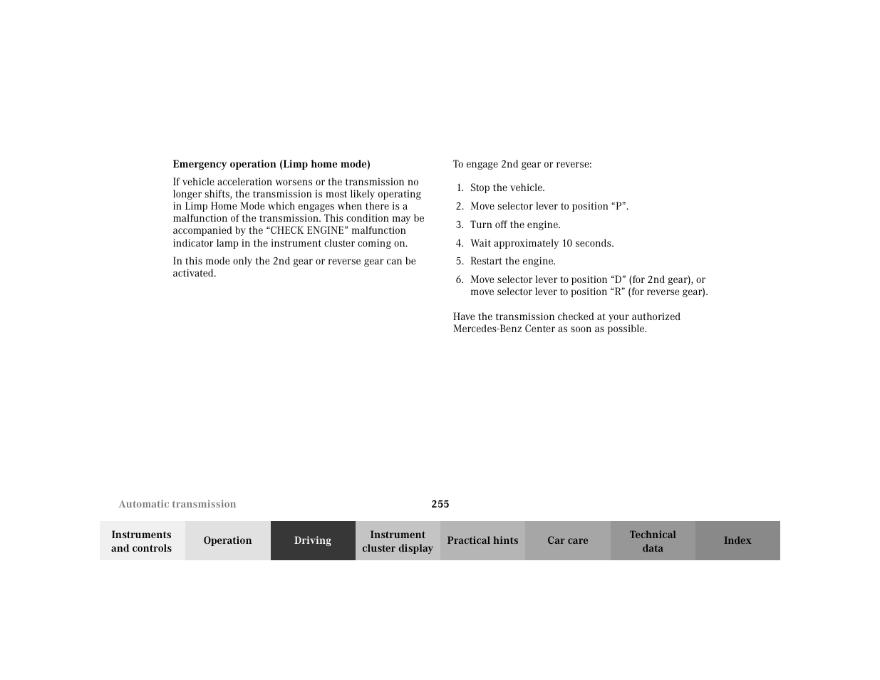 Mercedes-Benz 2002 C 230 Kompressor User Manual | Page 258 / 399