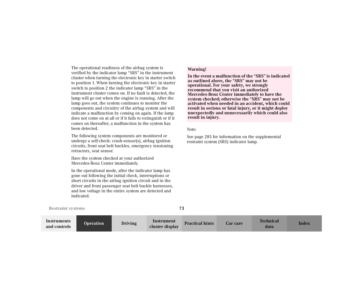 Mercedes-Benz 2002 C 230 Kompressor User Manual | Page 76 / 399