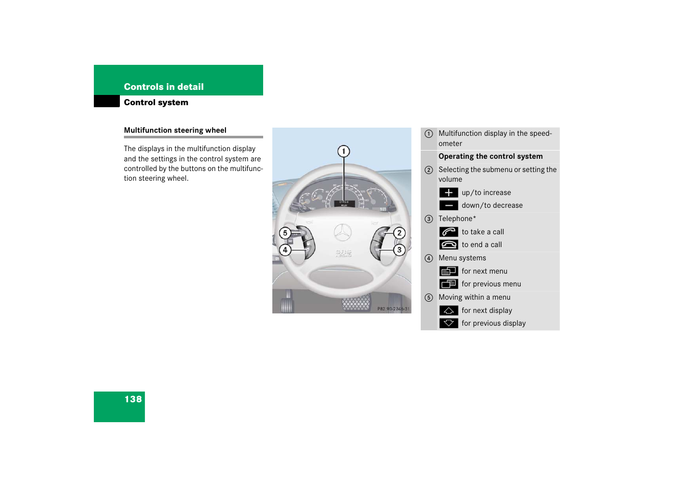 Multifunction steering wheel:button operation, Multifunction steering wheel | Mercedes-Benz 2006 CL 500 User Manual | Page 139 / 456