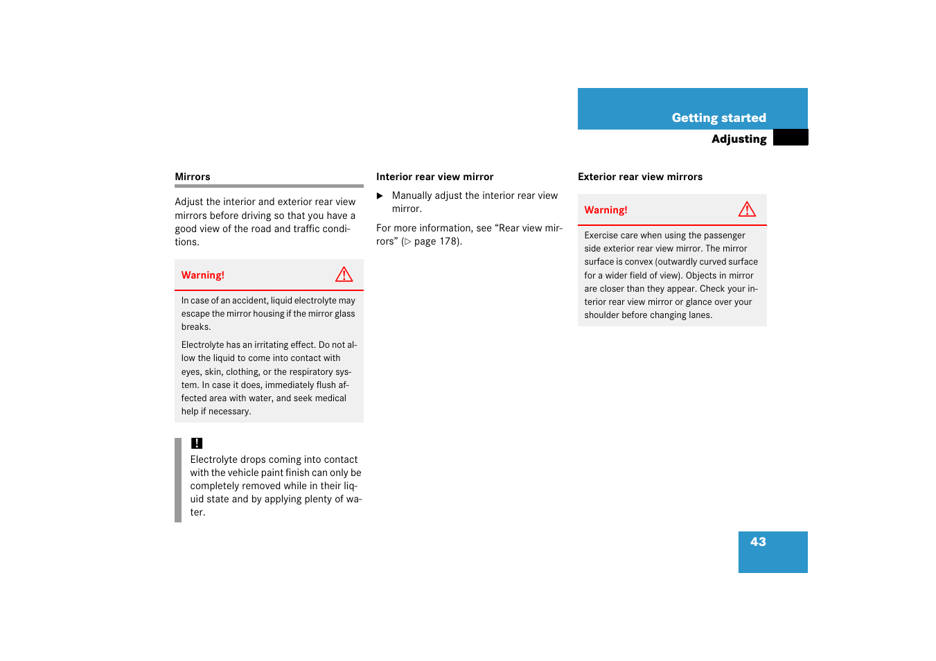 Mirrors:adjusting, Mirrors | Mercedes-Benz 2006 CL 500 User Manual | Page 44 / 456