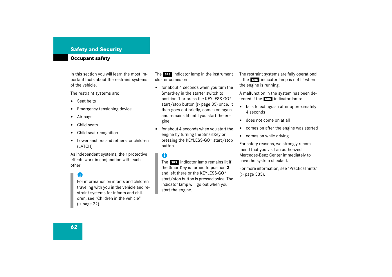 Occupant safety | Mercedes-Benz 2006 CL 500 User Manual | Page 63 / 456