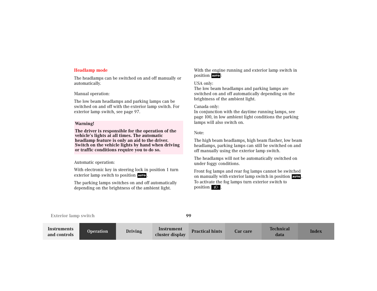 Mercedes-Benz 2002 ML 320 User Manual | Page 102 / 342