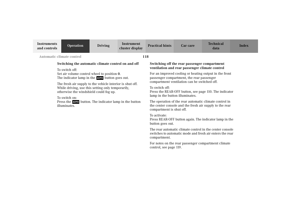 Mercedes-Benz 2002 ML 320 User Manual | Page 121 / 342