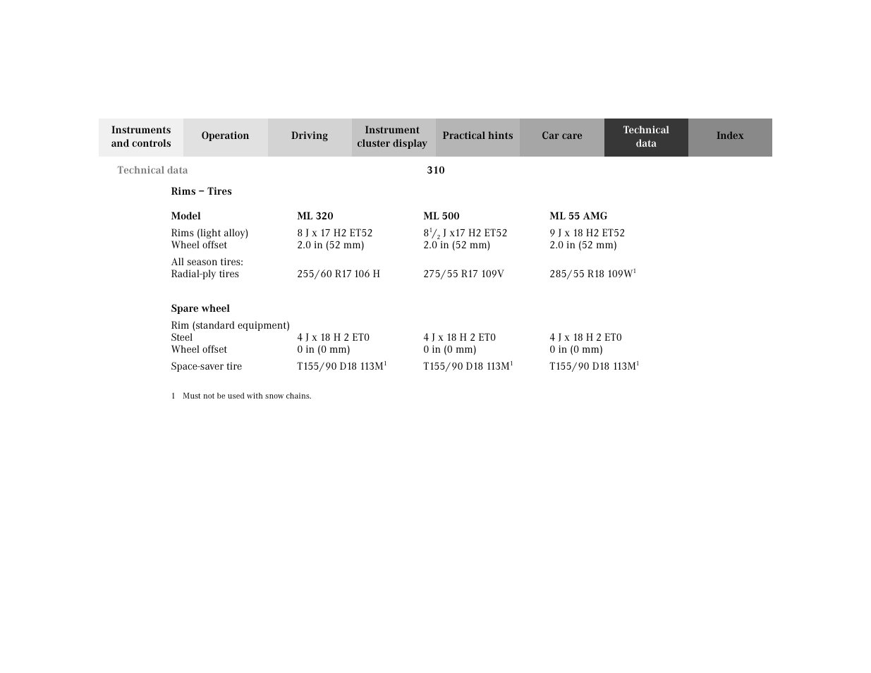 Mercedes-Benz 2002 ML 320 User Manual | Page 313 / 342
