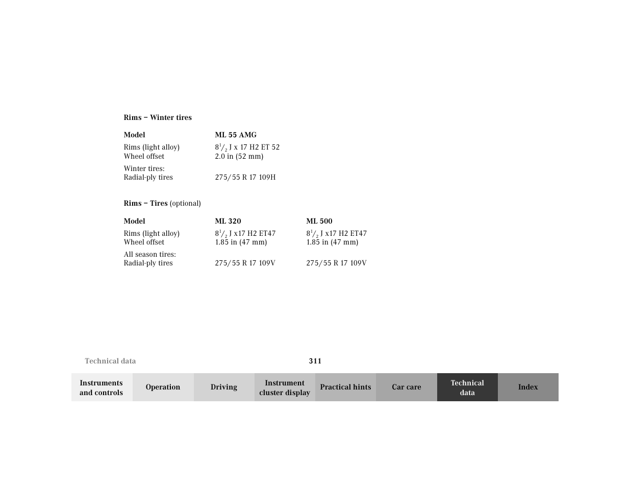 Mercedes-Benz 2002 ML 320 User Manual | Page 314 / 342