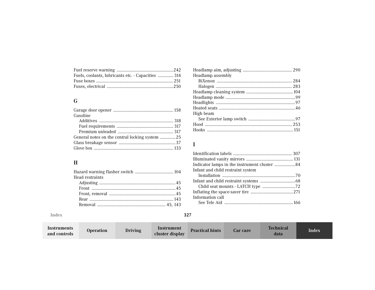 Mercedes-Benz 2002 ML 320 User Manual | Page 330 / 342