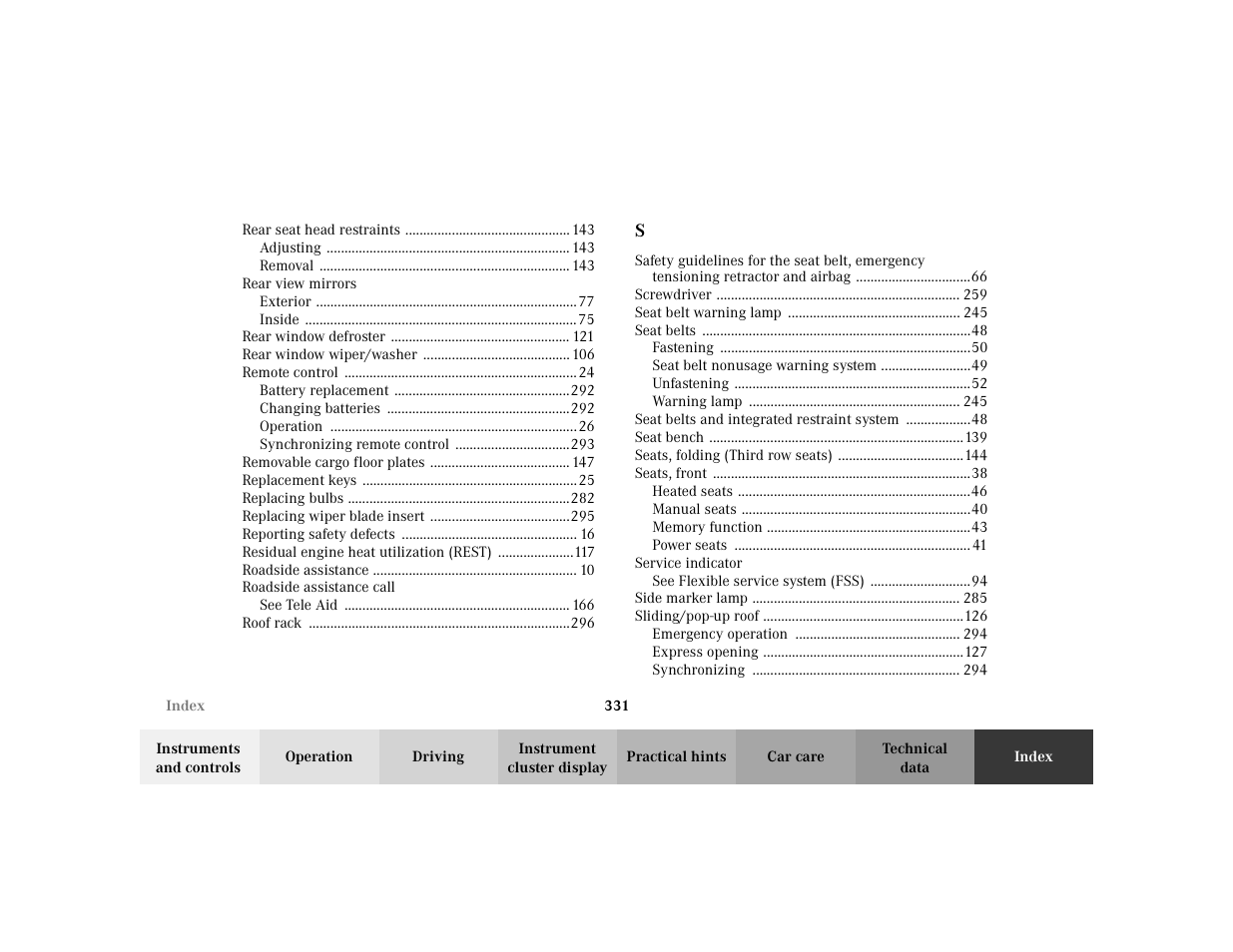 Mercedes-Benz 2002 ML 320 User Manual | Page 334 / 342